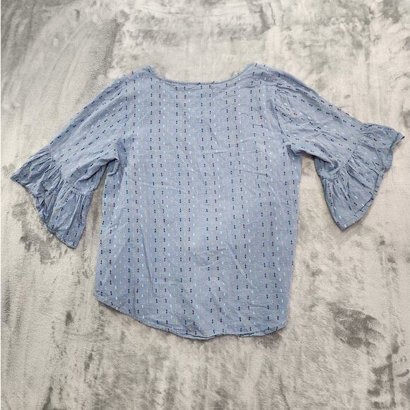 Style&Co Top Womens S Blue Embroider Floral V-Neck Ruffled Sleeve Peasant Boho - Picture 2 of 9